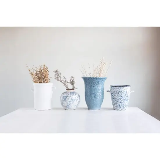Hello Honey&reg; 8" Blue & White Crackle Floral Terra Cotta Vase {5}