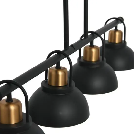 Hello Honey&reg; Robert Stevenson Lighting Walsh Metal 4-Light Linear Chandelier with Shades Matte Black/Natural Brass {8}