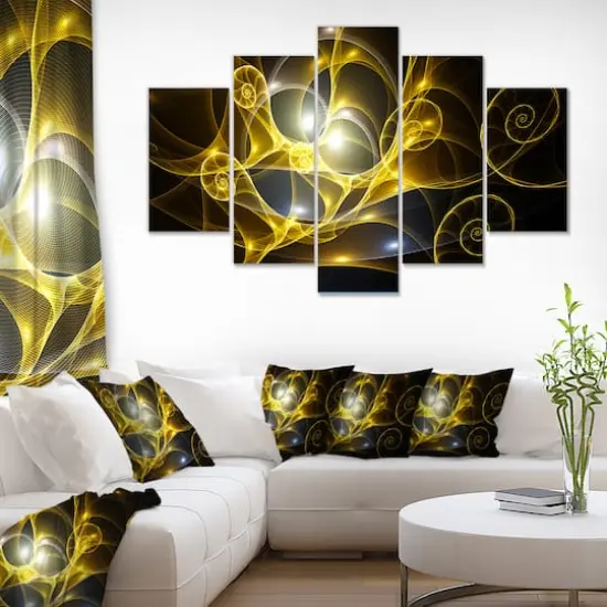 Designart - Golden Curly Spiral on Black - Contemporary Wall Art Canvas {3}