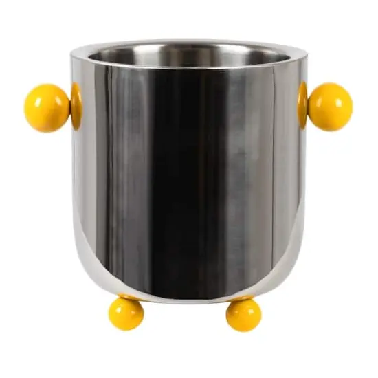 Hello Honey Stainless Steel Ice Bucket with Citron Color Enameled Ball Handles and Feet, Silver {10}