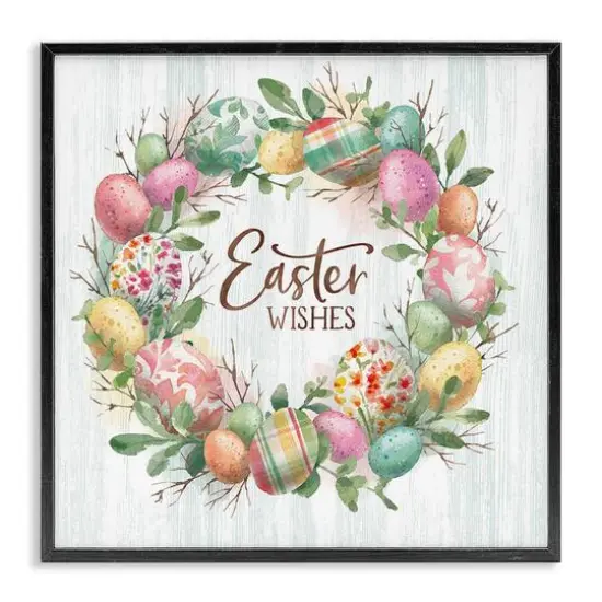 Stupell Industries Easter Wishes Wreath Framed Giclee Art Black {1}