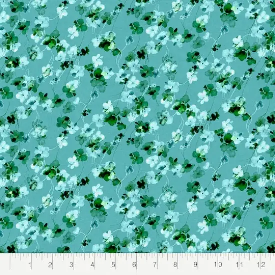 Fabric Editions Turquoise Watercolor Floral Cotton Fabric {3}