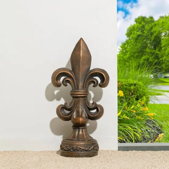 Glitzhome&reg; 27" Standing Fleur-de-Lis Garden Statue Bronze {5}