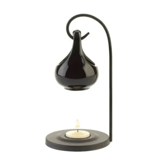 7.5" Black Porcelain Tear Drop Tea Candle Oil Warmer {1}