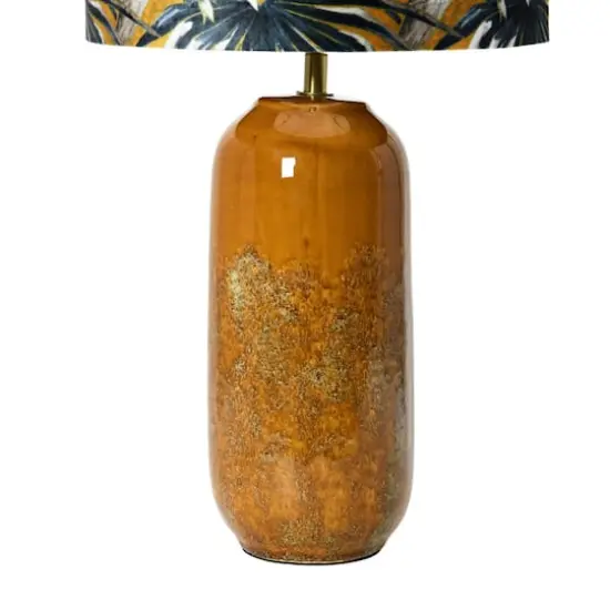 Hello Honey&reg; 21" Reactive Glaze Stoneware Table Lamp with Cockatoo Print Velvet Shade and Inline Switch {8}