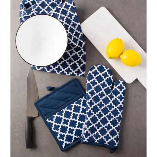 DII&reg; Nautical Blue Lattice Oven Mitt & Potholder Set {6}