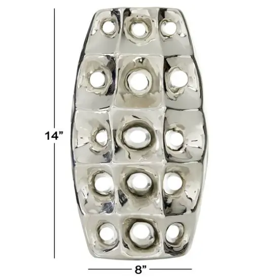 Silver Ceramic Modern Vase, 14" x 8" x 4" {7}