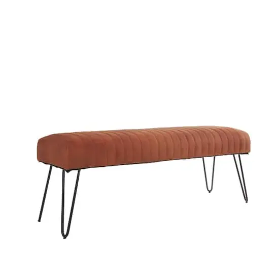 4ft. Brown Leather Upholstered Bench with Hairpin Legs {1}