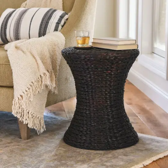 Household Essentials 21" Woven Hyacinth Hourglass End Table Brown {3}