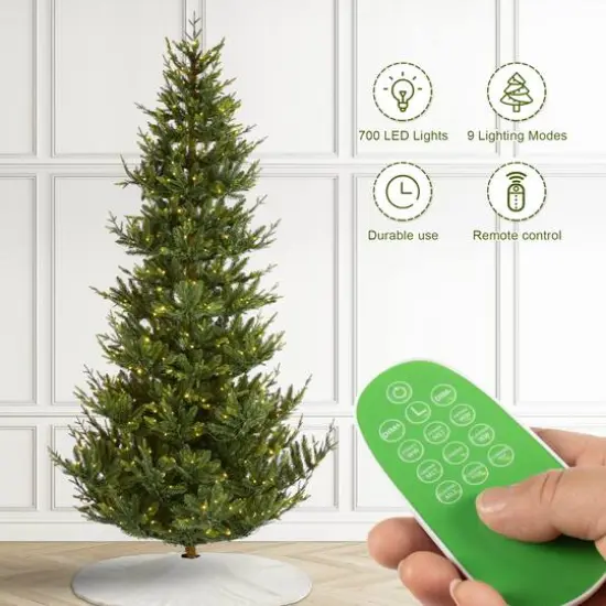 Glitzhome&reg; 9ft Pre-Lit Green Upward Slim Fir Artificial Christmas Tree, Multicolor LED Lights {7}