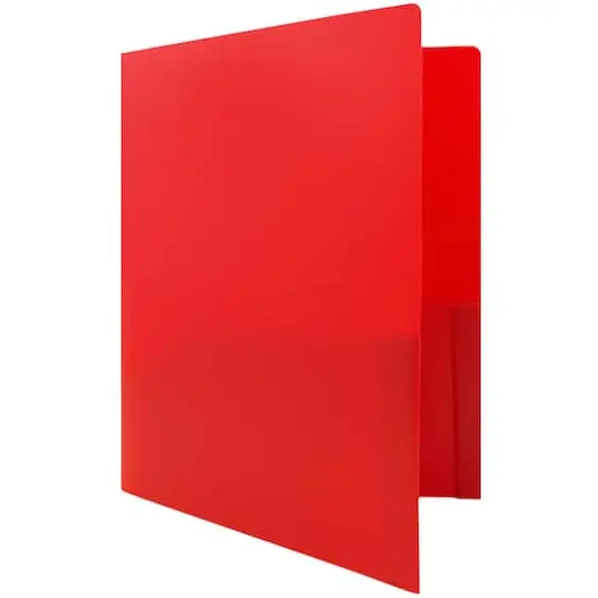 JAM Paper Heavy Duty Plastic 2-Pocket Folders, 6ct. Red {6}