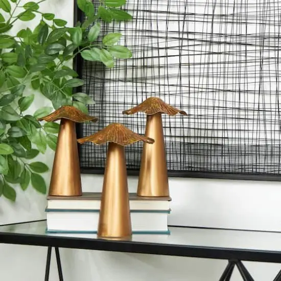 Bronze Metal Textured Mushroom Sculpture Set {3}
