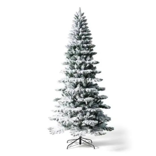 9ft. Pre-Lit Flocked Slim Spruce Artificial Christmas Tree, Warm White LED Lights {1}