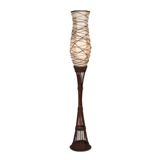 Brown Bamboo and Iron Traditional Floor Lamp, 59" x 10" x 10" {1}