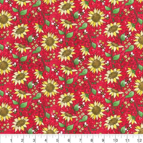 Fabric Traditions Red Sunflowers Cotton Fabric {3}
