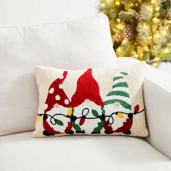 Glitzhome&reg; Hooked Christmas Gnomes Throw Pillow {4}