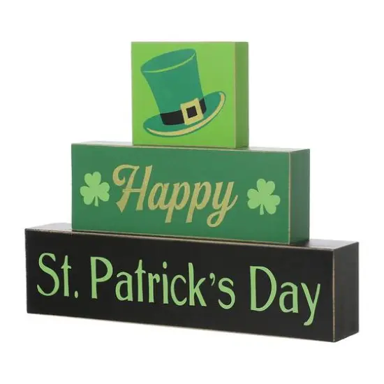 Glitzhome&reg; 9.5" St. Patrick's Wooden Block Table Sign {1}