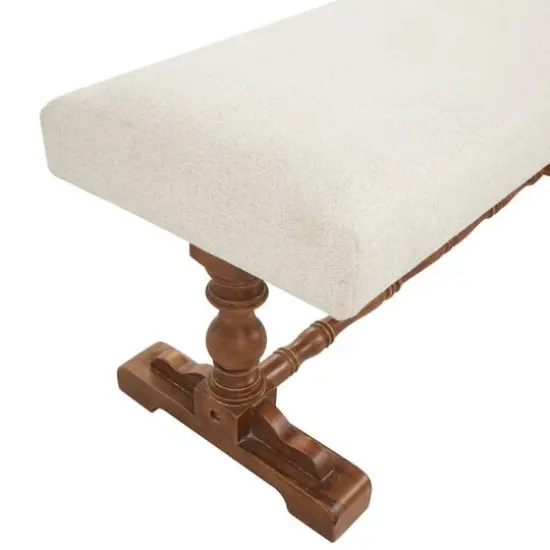 Cream Fabric Bench with Brown Turned Legs {6}