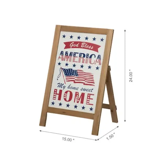 Glitzhome&reg; 24" Wooden Patriotic Easel Sign {6}