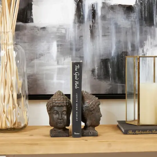 6.25" Black Antique Finish Metal Buddha Bookends, 2ct. {3}