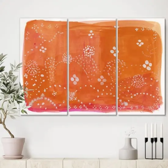 Designart Indian Orange Composition Mid-Century 3 Panel Large Wall Clock {3}
