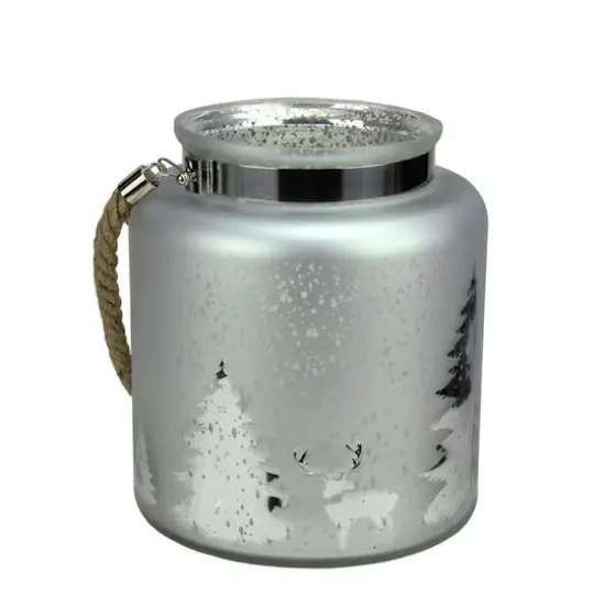 9.5" Reindeer & Tree Silhouette Pillar Candle Holder with Handle {6}