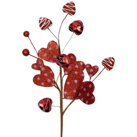 18" Red Shimmering Glitter Valentine's Day Heart Spray {4}