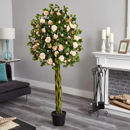 6ft. Potted Pink Rose Tree with Woven Trunk {3}