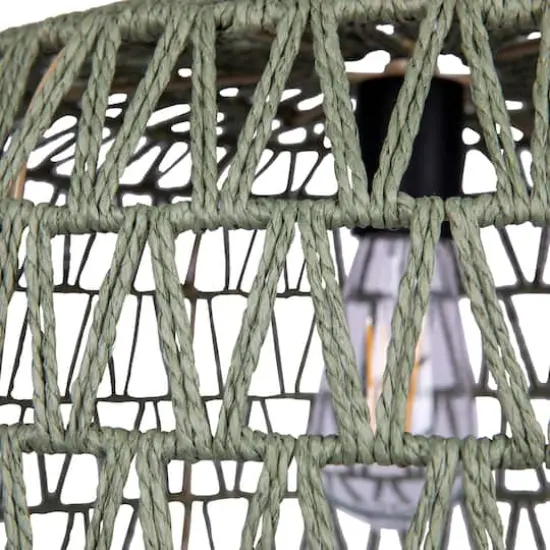 Hello Honey&reg; 19.5" Boho Open Weave Metal and Paper Rope Ceiling Light Olive Green {8}