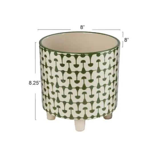 Hello Honey&reg; 8" Footed Stoneware Planter with Abstract Print Green {8}