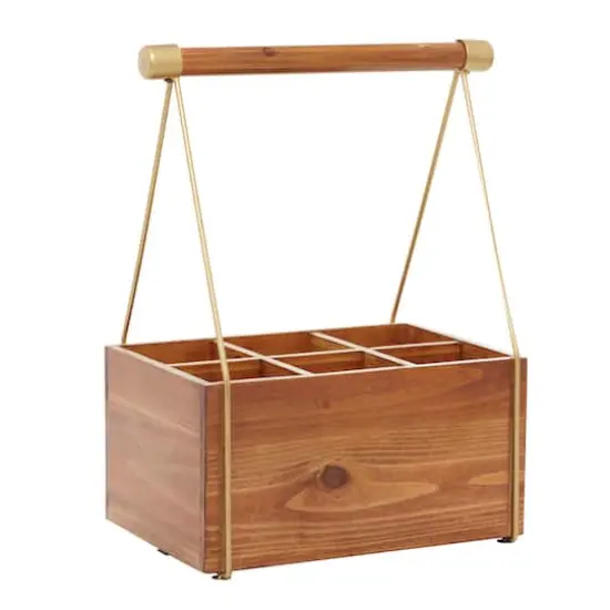 16" Brown Wood Modern Farmhouse Style Wine Rack {1}