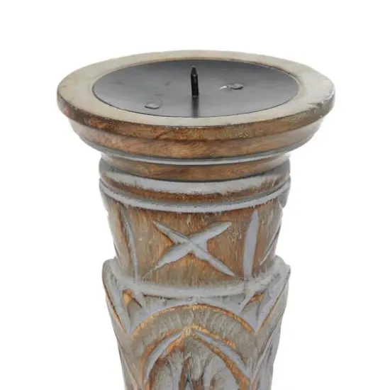 Light Brown Mango Wood Traditional Candle Holder Set {7}