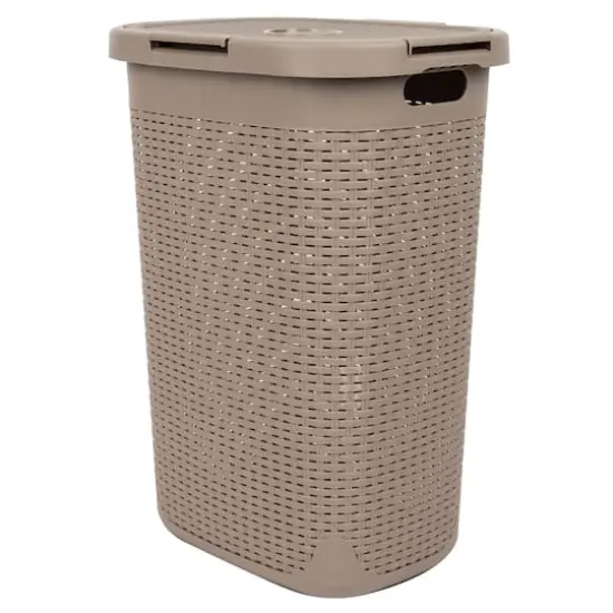 Mind Reader 60L Hamper Laundry Basket with Cutout Handles Brown Metallic {1}