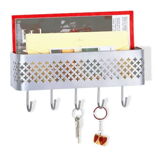 NEX&trade; Silver Wall-Mounted Mail Sorter and Key Organizer with 5 Hooks {4}