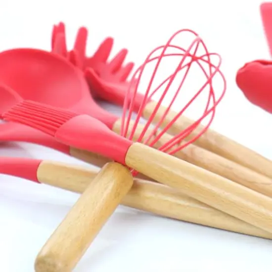 MegaChef Red Silicone & Wood Cooking Utensils Set, 12ct. {4}