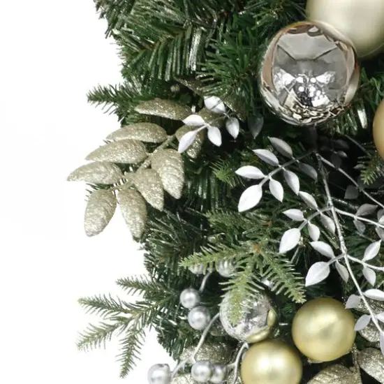 28" Battery-Operated Pre-Lit Decorated Artificial Swag with Gold Bow {6}