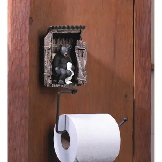 9.5" Bear Outhouse Toilet Paper Holder {3}