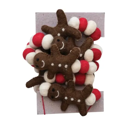 Hello Honey® 6ft. Handmade Wool Felt Gingerbread Men & Balls Garland {3}