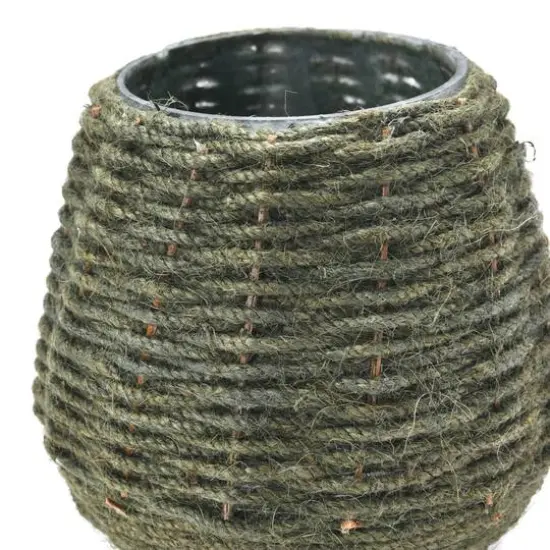 Hello Honey&reg; 5.5" Gray Hand-Woven Jute & Glass Votive Candle Holder {6}