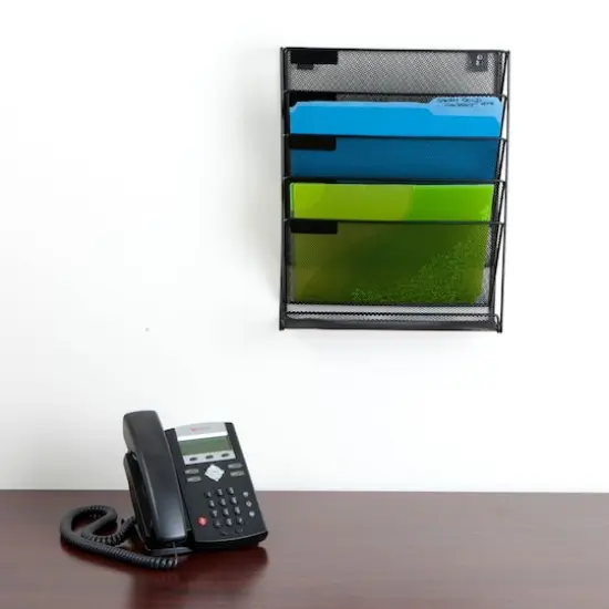 Mind Reader 6 Compartment Vertical Hanging Wall File & Chart Organizer Black {4}