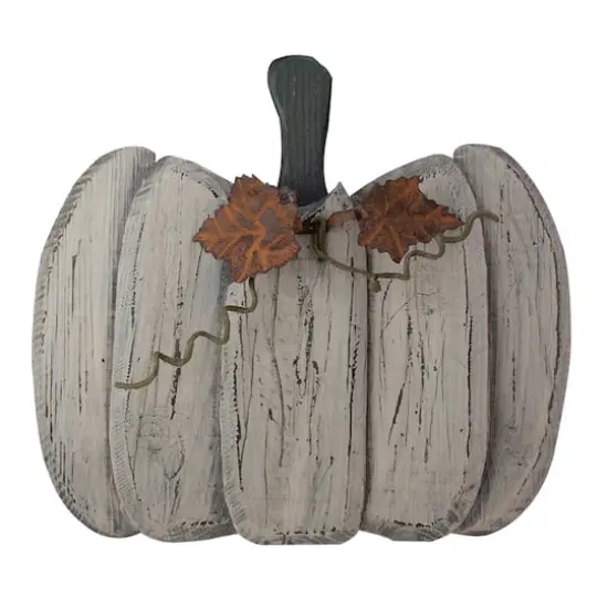 15" White Wooden Pumpkin Tabletop D&eacute;cor {1}