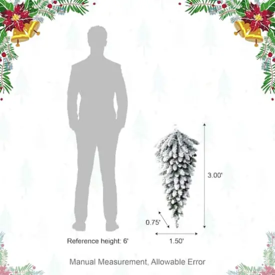 Glitzhome&reg; 36" Pre-Lit Flocked Christmas Teardrop with LED Lights and Timer {9}