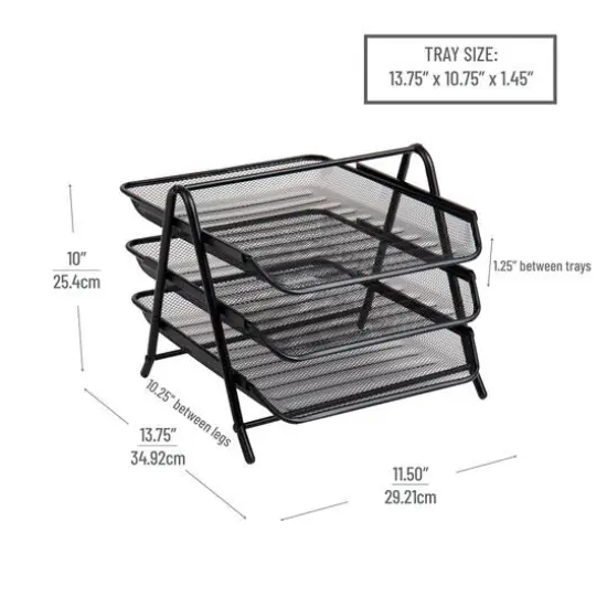 Mind Reader Network Collection Black Metal Mesh 3-Tier Paper Tray {6}