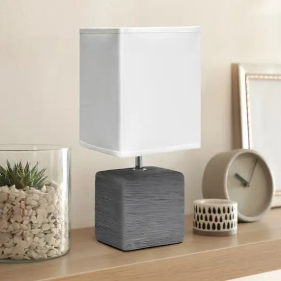 Simple Designs Stone Table Lamp with White Shade Gray {3}