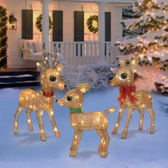 Lighted Outdoor Wire Frame Deer Set {4}
