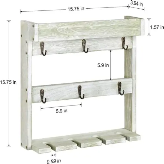 NEX&trade; 16" Green White Wood Wall-Mounted Coffee Mug Rack {3}