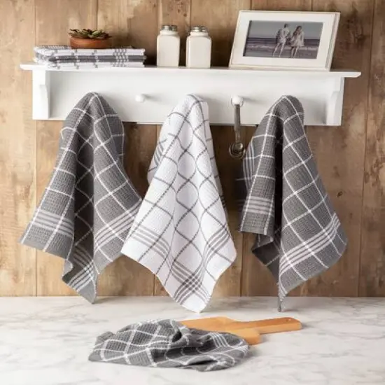 DII&reg; Waffle Weave Dishtowels, 6ct. Gray {5}