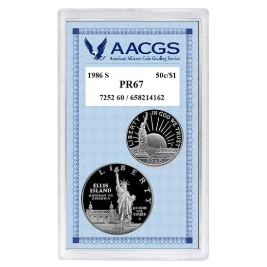 Proof 1986S Statue of Liberty Centenial Commemorative Half Dollar and Proof 1986 Statue of Liberty Centennial Commemorative Silver Dollar both graded PR67 {1}