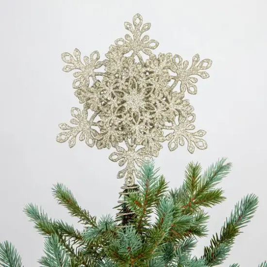 Hello Honey&reg; 13" Champagne Plastic & Metal Snowflake Tree Topper with Glitter {4}