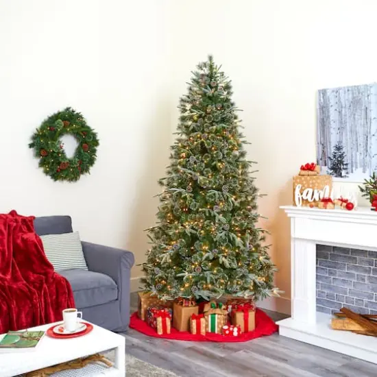 7.5ft. Pre-Lit Snowed Tipped Clermont Mixed Pine & Pinecones Artificial Christmas Tree with Clear LED Lights {3}
